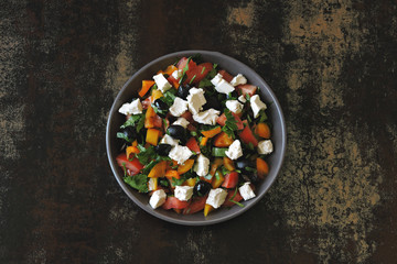 Arabic salad with vegetables, olives and feta.