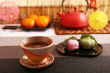 美味しそうな和菓子とお茶