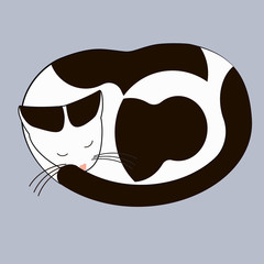 Black - white sleeping cat. Vector illustration