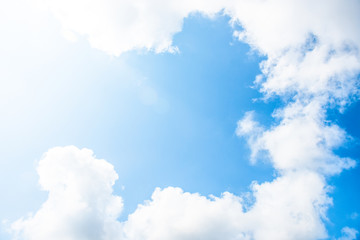 Nature Bright blue Sky with white clouds on blackground. Beautiful sky and clouds in the afternoon.