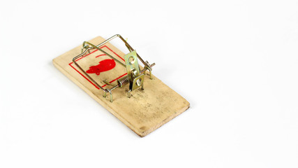 mousetrap with mouse drawing in red color,  white background