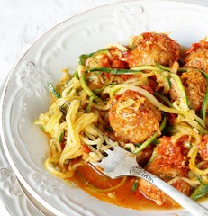 keto dish. Zucchini pasta with meatballs. without carbohydrates, rich in protein   