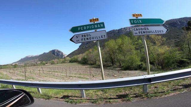 French road and countryside in Pyrenees orientales, Fenouilledes in the southern of France