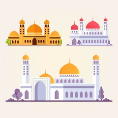 Set of Islamic mosque building flat vector illustration suitable for map, infographics, and ramadan greeting card