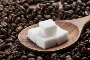 Coffee beans and sugar cubes