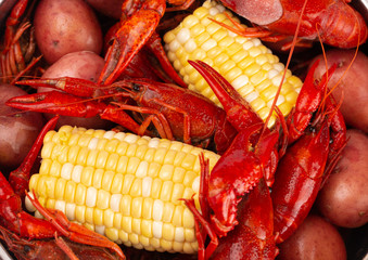 A Crawfish Boil with Corn on the Cob and Potatoes