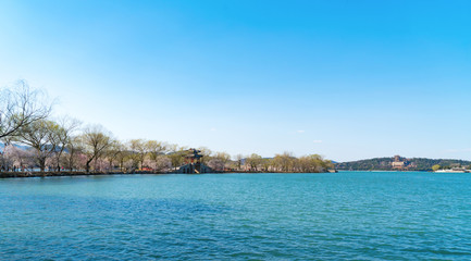 Naklejka premium The west bank Spring of Kunming Lake in Summer Palace, Beijing, China. Spring in Beijing Summer Palace