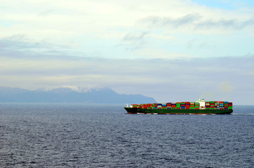 Cargo container ship in the sea.