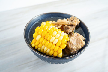 A bowl of nutritious and delicious corn pork bone soup