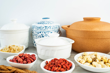 Chinese health soup ceramic stew and soup ingredients