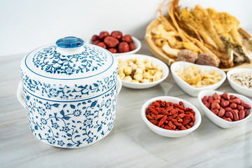 Chinese health soup ceramic stew and soup ingredients