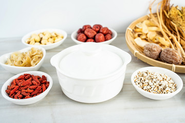 Chinese health soup ceramic stew and soup ingredients