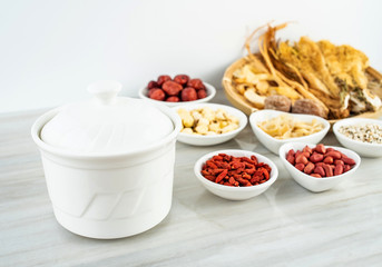 Chinese health soup ceramic stew and soup ingredients