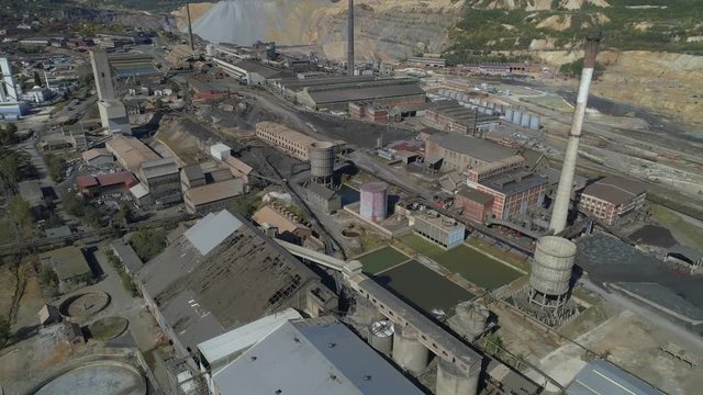 Aerial view of a huge steel mill complex close to city Bor, Serbia