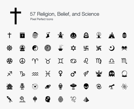 Science and Religion Icon Set. 