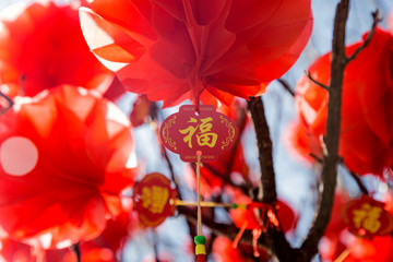 Hang red lanterns for the New Year