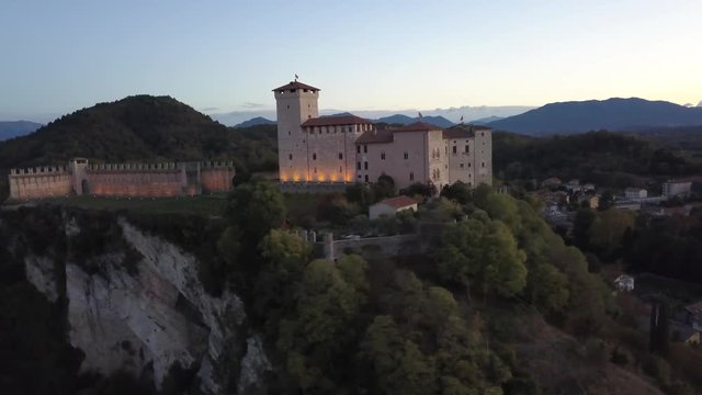 Aerial view of Angera castle above the Lake Maggiore in Lombardia Italy 
