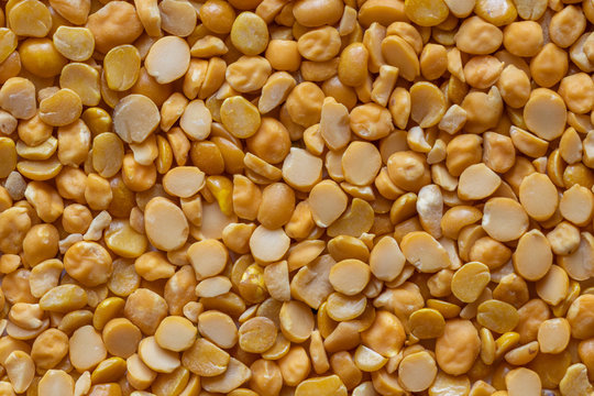 Chickpeas or Chana Dal, split pluse closeup.