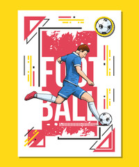 Football, soccer player on abstract background. Sport poster, print graphic design. Bright, colorful vector illustration