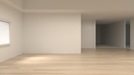 clean empty room interior background  3d rendering home designs,shelves and books on the desk in front of  wall empty wall