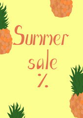 Summer sale banner with pineapple. Design for banner, flyer, invitation, poster, card.