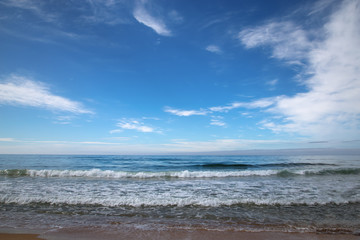 sea beach. sea surface. beautiful sky. beach season.