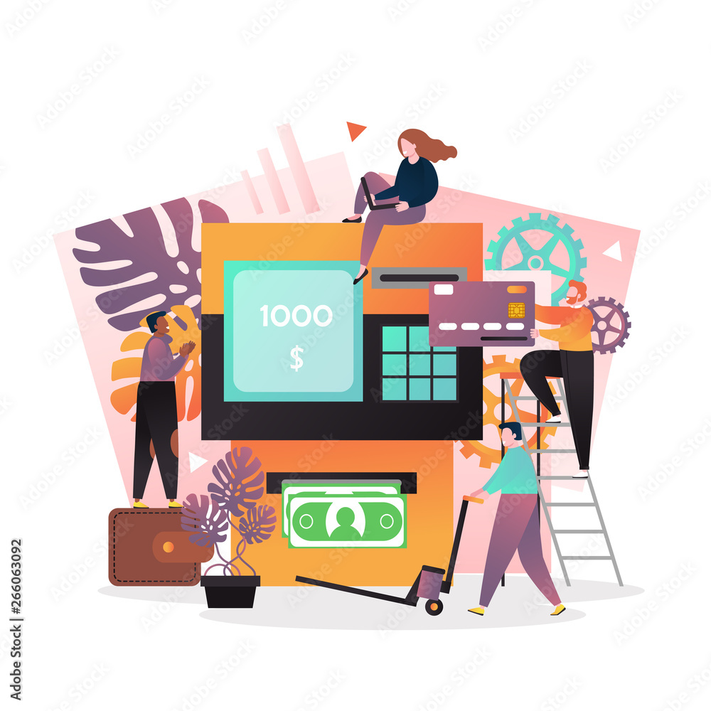 Poster atm transactions vector concept for web banner, website page