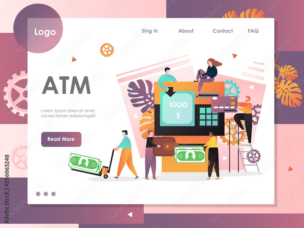 Poster atm vector website landing page design template