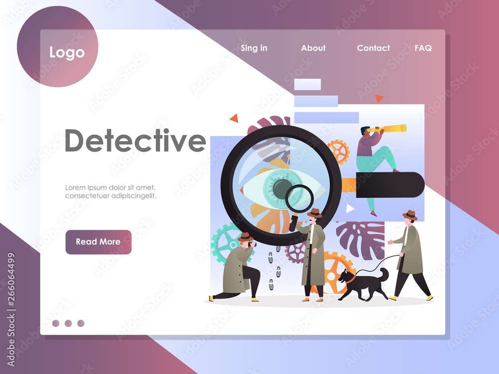 Wall mural detective vector website landing page design template