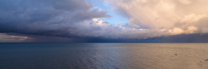 Dramatic colourful cloud formation over the Baltic Sea during sunset, Usedom, Germany