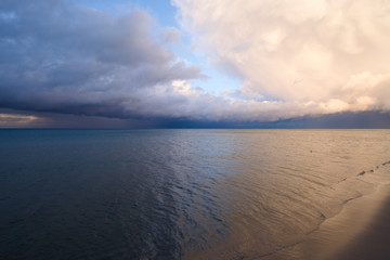 Dramatic colourful cloud formation over the Baltic Sea during sunset, Usedom, Germany