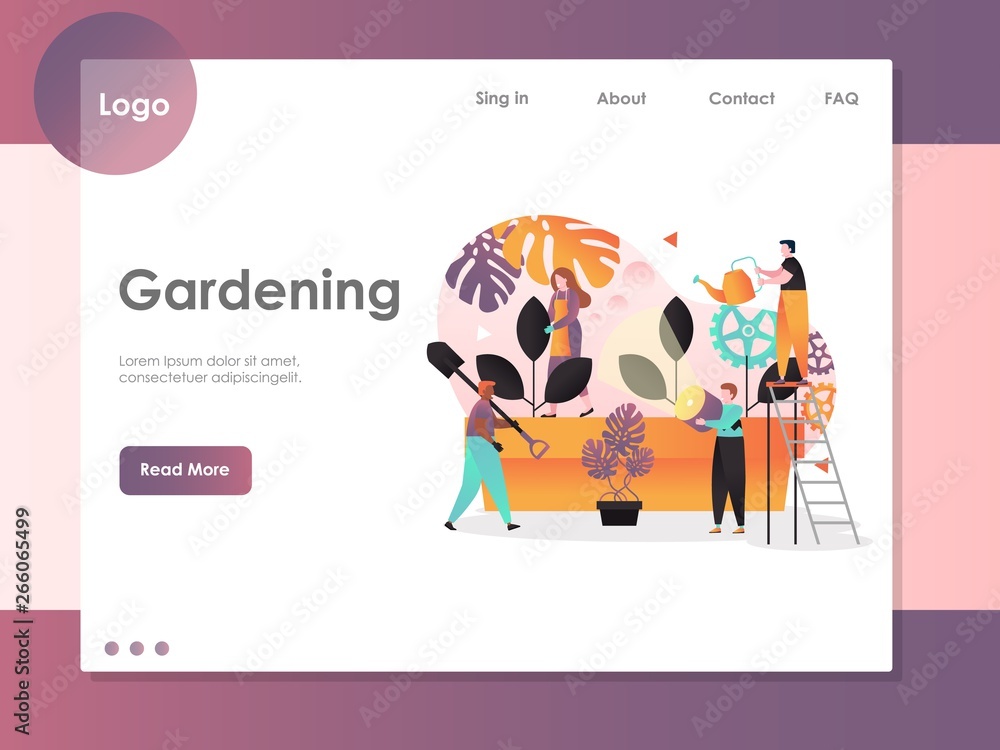 Poster gardening vector website landing page design template
