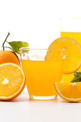 Fresh and delicious oranges and orange juice