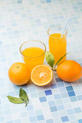 Fresh and delicious oranges and orange juice