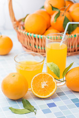 Fresh and delicious oranges and orange juice