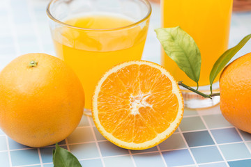 Fresh and delicious oranges and orange juice