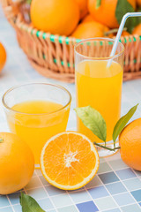 Fresh and delicious oranges and orange juice