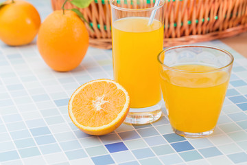 Fresh and delicious oranges and orange juice