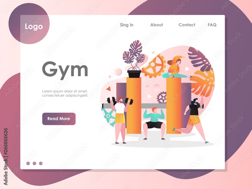 Poster gym vector website landing page design template