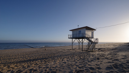 DLRG building on the beach against blue sky, Baltic Sea, Island of Usedom