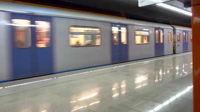 Subway train arriving at the station.