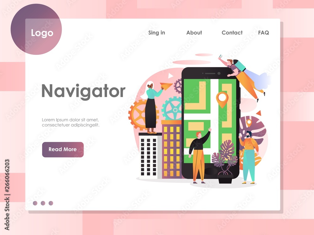 Poster navigator vector website landing page design template