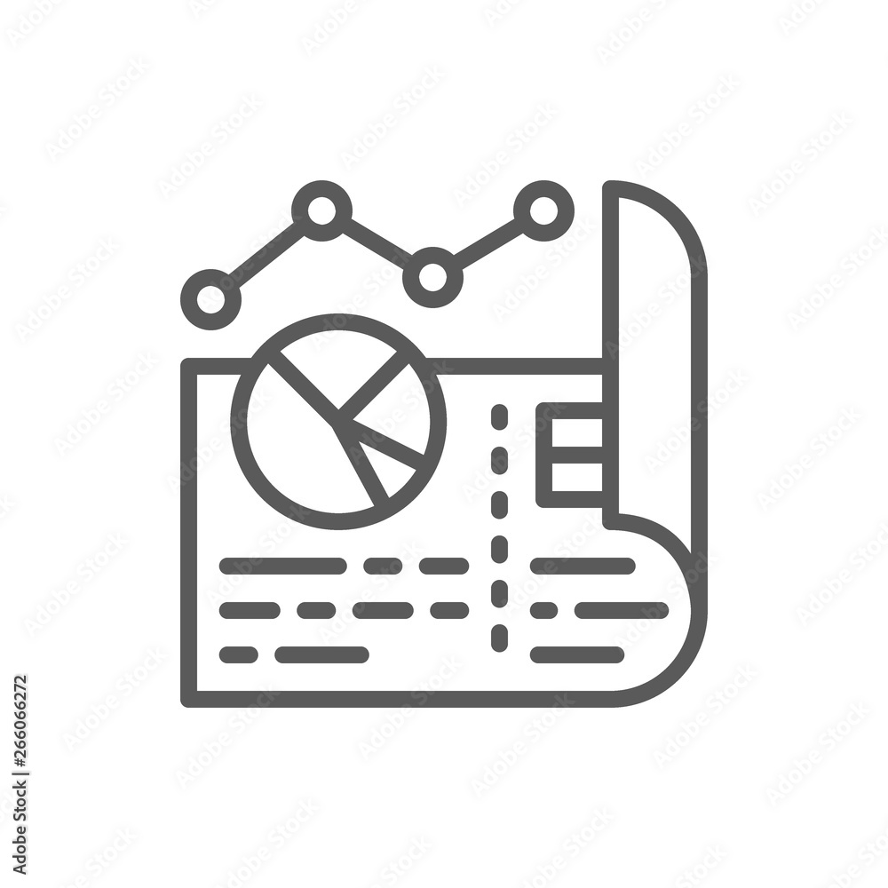 Aufkleber document with diagrams and pie charts line icon.