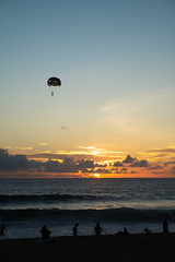 Sunset moment beach landscape with tourism