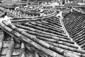 black and white roof top view, Seoul South Korea