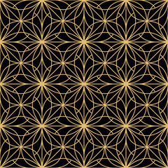 Flower geometric pattern. Seamless vector background. Gold and black ornament. Ornament for fabric, wallpaper, packaging, Decorative print
