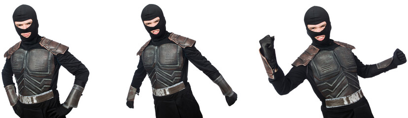 Young funny man in armour suit 