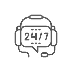 Headphones with microphone, round-the-clock service, non stop support line icon.