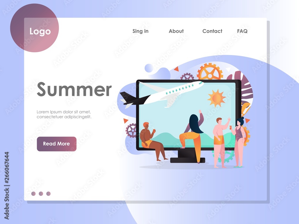 Poster summer vector website landing page design template