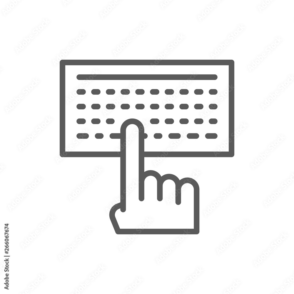Aufkleber man typing text on keyboard line icon.